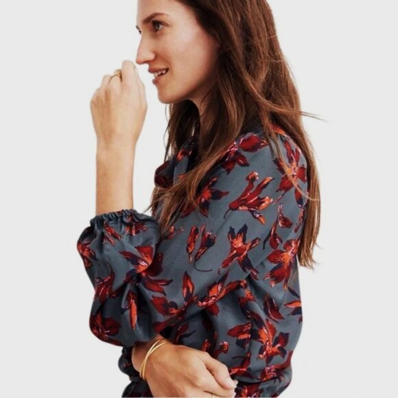 Madewell Silk Wrap Long Sleeve Blouse in Winter Floral Orchid - Picture 11 of 11